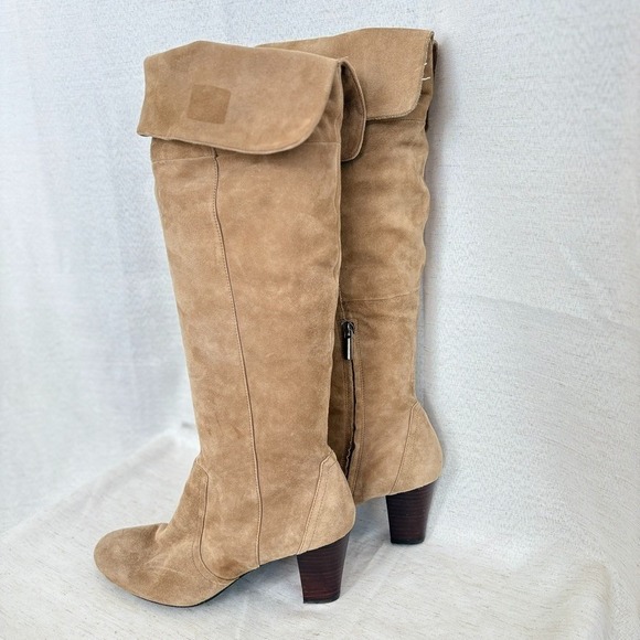 Bandolino Eye Candy Tall Tan Suede Leather Fold Over Knee‎ High Boots Women's 9 - Picture 5 of 9